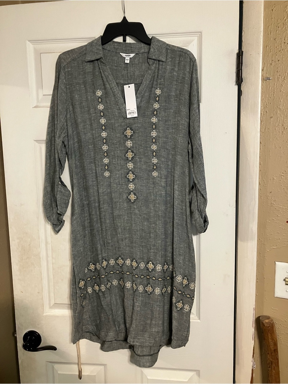 Kohl’s Gray Embroidered Boho Long Sleeve Tunic Dress NWT Spring Fall Size L
